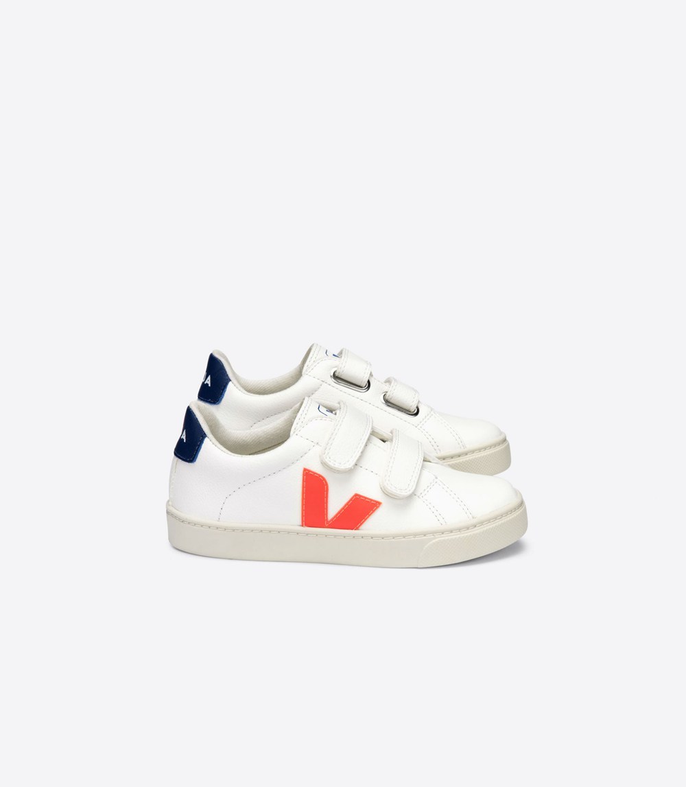 Tenis Veja Niños - Esplar Velcro Chromefree - Blancos/Naranjas - 108LHBCTU